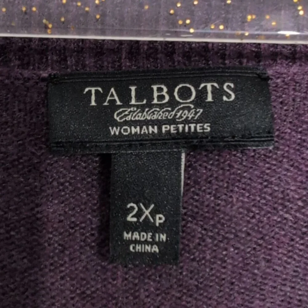 Talbots Cable Knit Sweater Womens Petite Size 2X Purple Cotton Wool Pullover - Picture 3 of 5
